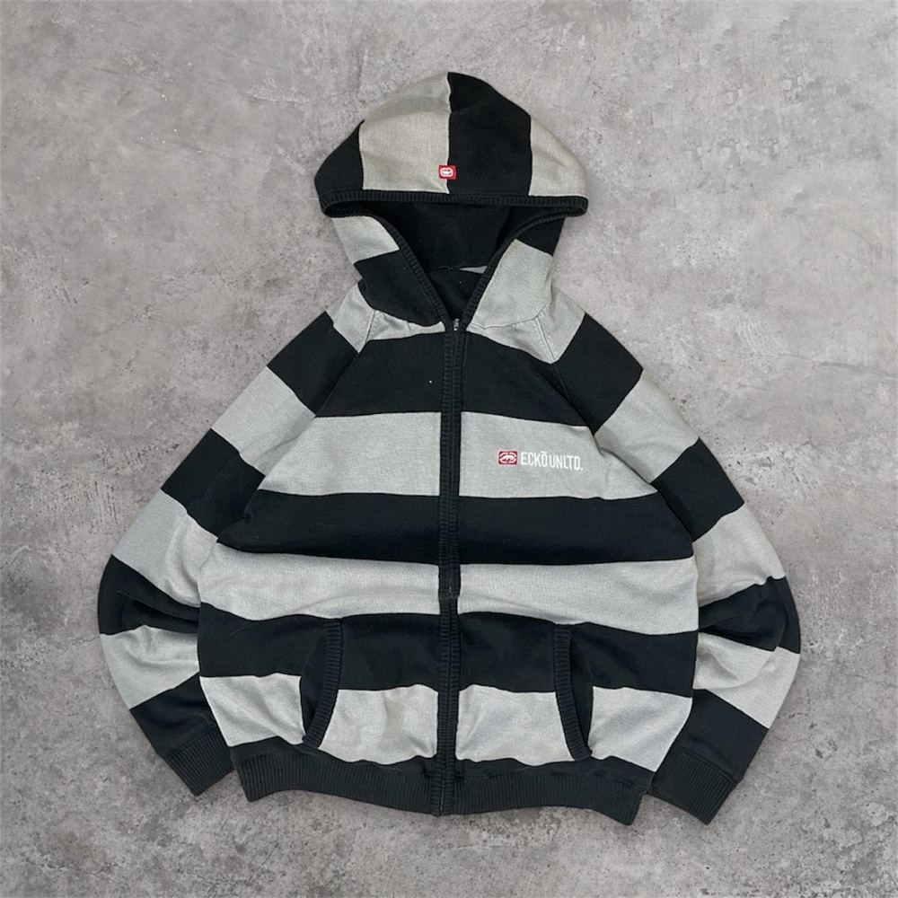 Vintage Ecko Unitd. Reversible Striped and Fleece Zipper Hoodie Mens Large